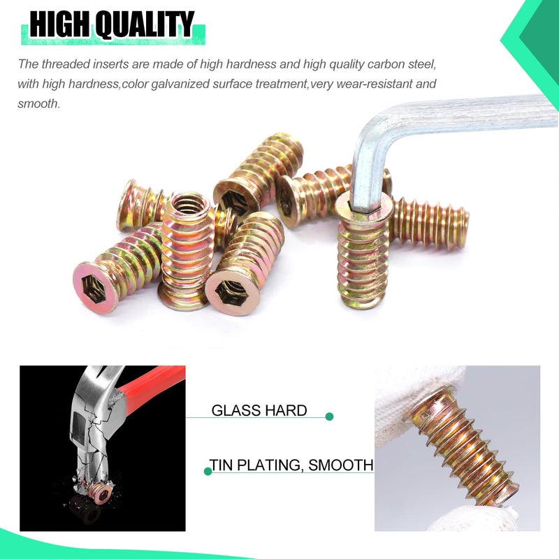 Twidec /50PCS 1/4"-20 Threaded Inserts for Wood Furniture Screw-in Nut Wood Inserts Bolt Assortment Kit with M6 Hex Wrench (1/4"-20 x25mm) N-059-1/4x25 - Image 3